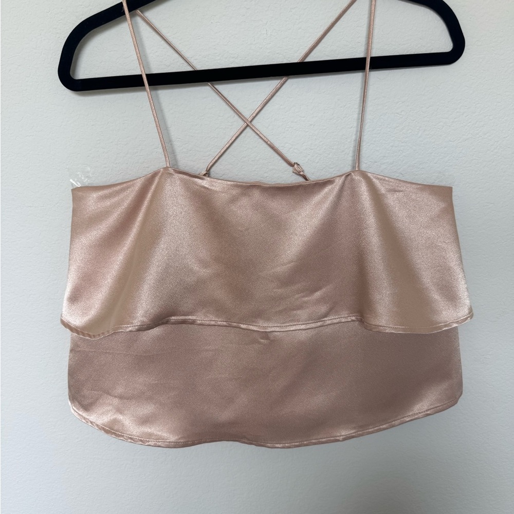 Forever 21 Satin crop top in Light Pink